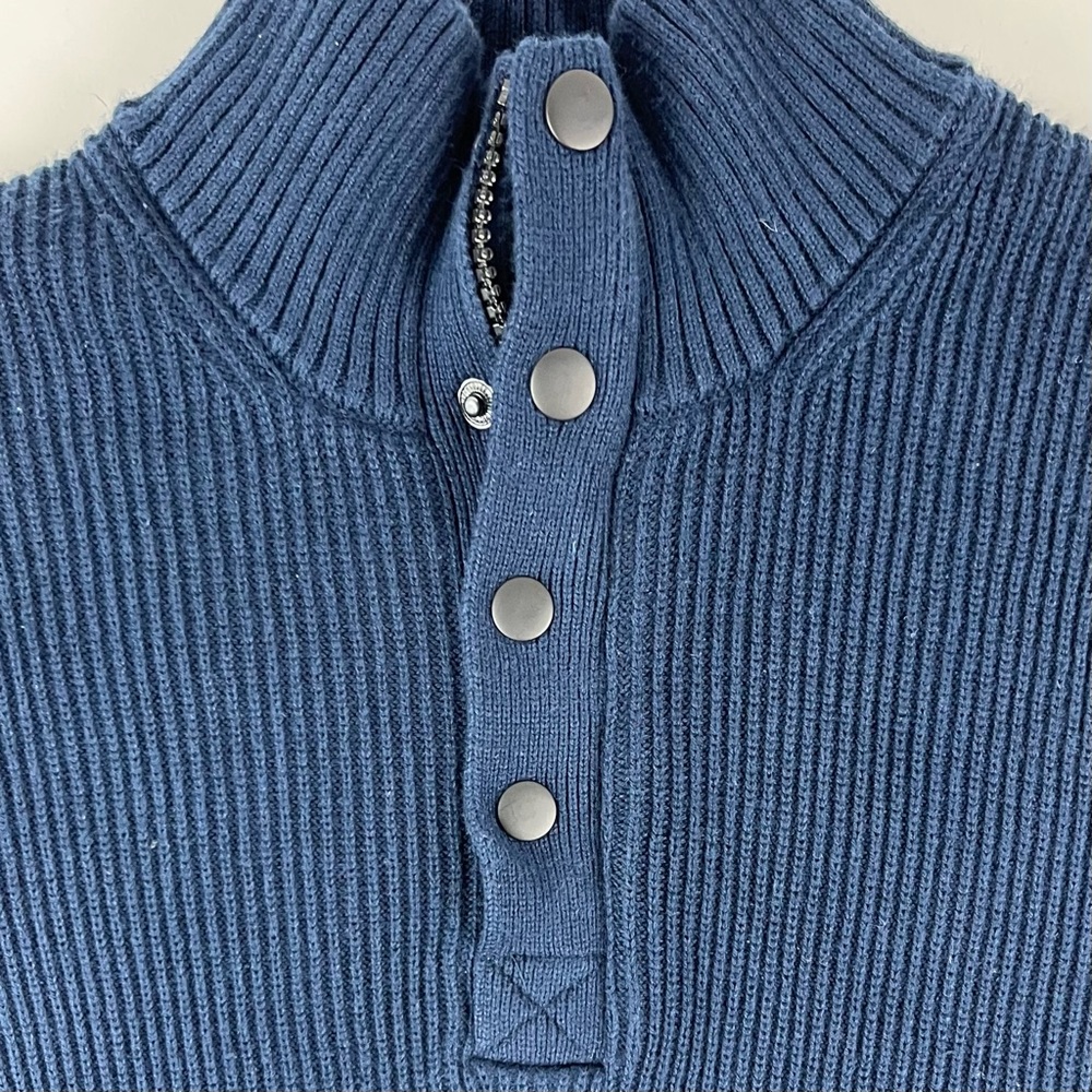 Express Solid Mock Neck Snap Zip Navy Sweater - image 5